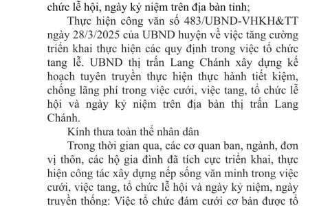 Bài tuyên truyền: Đẩy mạnh việc thực hiện nếp sống văn minh trong việc cưới, việc tang, lễ hội trên địa bàn thị trấn Lang Chánh